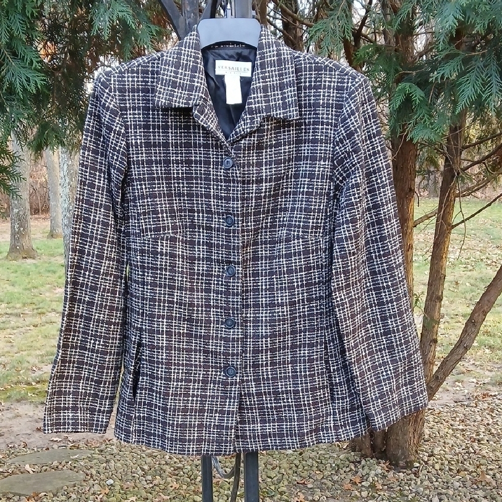 VERSAILLES New York Women's Black Brown Tan Plaid Jacket Sz 12T Vintage